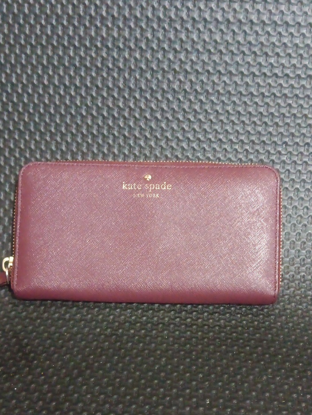 kate spade Plum Leather Zip Wallet with Gold Logo